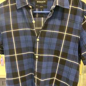 Bonobos Casual Blue and Black Checkered Shirt